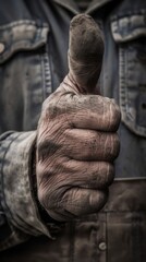 Grit and determination: close-up of a worker's thumbs up