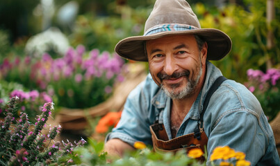 Male gardener in a garden