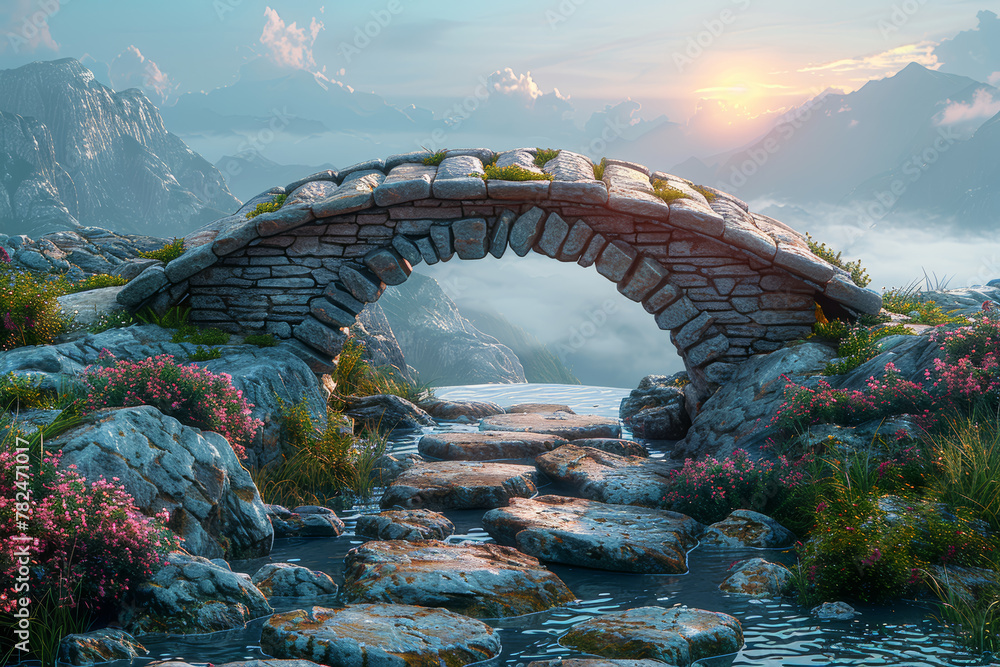 Poster a symbolic image of a bridge spanning a gap, signifying the link between different ideas or perspect