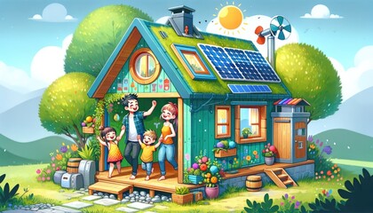 Cheerful Family Celebrating Life at Their Solar-Powered Home