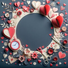Valentine's Day Paper Craft Arrangement with Hearts and Flowers