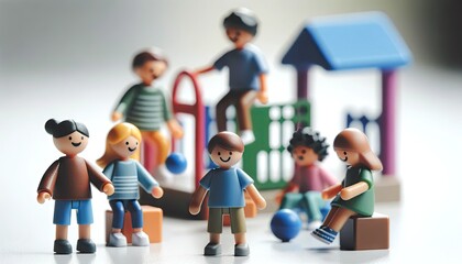 Miniature Toy Playground with Diverse Plastic Figures - obrazy, fototapety, plakaty
