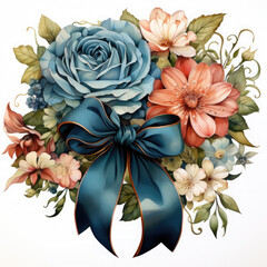 Watercolor Floral Bow Illustration, Generative Ai
