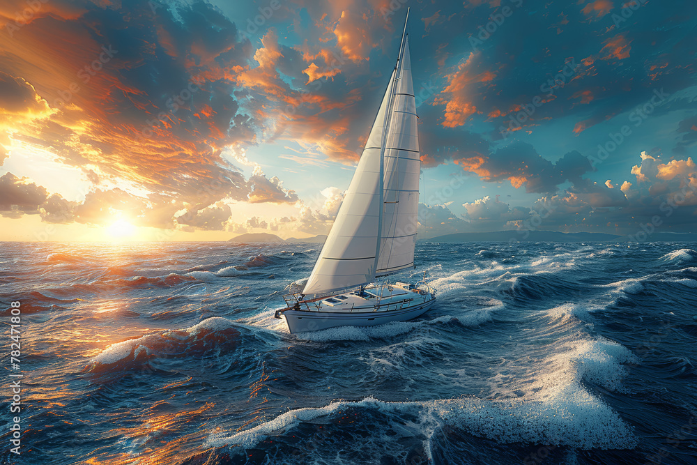 Poster a sailboat gliding across the vast expanse of the ocean, representing the ability to navigate one's 