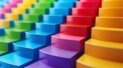 Colorful 3D steps in shades of blue, red, green, and yellow with a smooth texture.