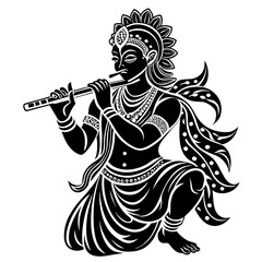 Unleash Creativity: Krishna with Flute Silhouette Vector
