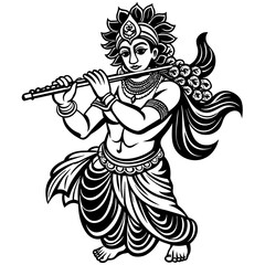 The Soulful Art of Krishna with Flute Silhouette Vector