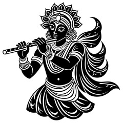 Creating Magic: Krishna with Flute Silhouette Vector
