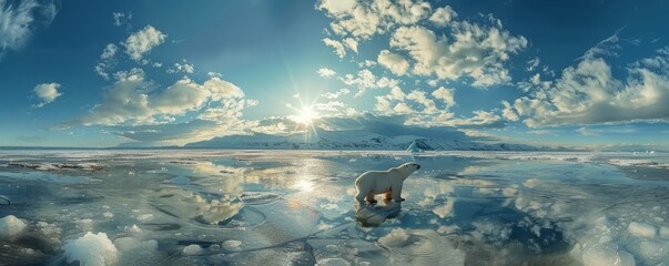 Serene arctic sunset with polar bear - obrazy, fototapety, plakaty