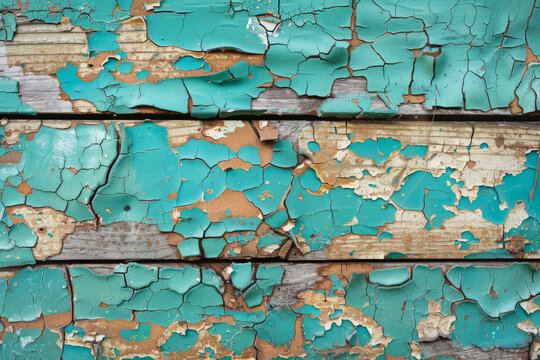 Flaking and chipped paint on old wooden surface. Generative AI