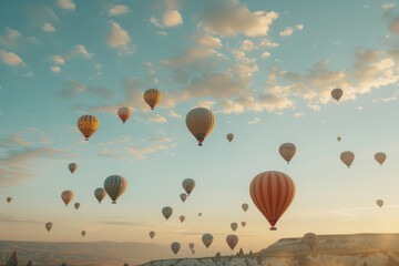 Obraz premium Hot air balloons floating in the sky. Generative AI