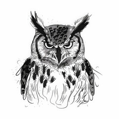 Obraz premium owl, bird, animal, illustration, vector, nature, tattoo, eagle, beak, feather, drawing, art, sketch, wing, head, cartoon, wildlife, portrait, wild, cute, eyes, tribal, eye, design, face