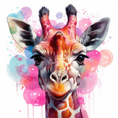 Watercolor Giraffe & Bubble Gum Illustration, Generative Ai