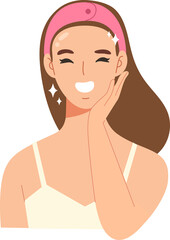 Young beautiful woman is happy with her healthy and clear facial skin.