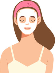 Young woman applying facial mask treatment on face for healthy skin. Concept of skincare routine.