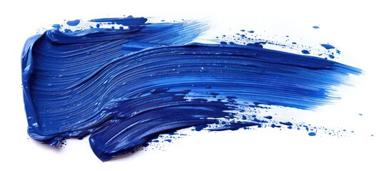 Classic blue lipstick smear smudge isolated on white background. Trendy color makeup swatch