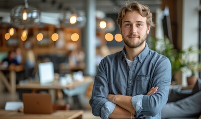 Young male startup person in a modern office