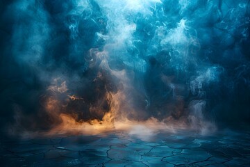 Mystical Azure Smoke in a Minimalist Room. Concept Mystical, Azure Smoke, Minimalist Room - obrazy, fototapety, plakaty