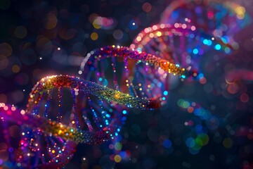 Rainbow DNA: Illuminating the Genetic Spectrum of Sexual Identity - Genetic Kaleidoscope: 3D Illustration of LGBTQ+ Predisposition - obrazy, fototapety, plakaty