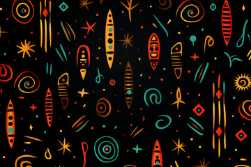 Tribal Ethnic African pattern in red, yellow, and blue on black background Image 4 of 4