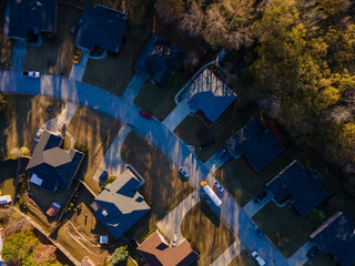 Aerial top down of Euchee Creek Trails suburban neighborhood during Fall in Grovetown Augusta...