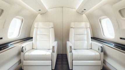 Fototapeta premium Luxury private jet interior with comfortable leather seats