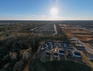 Aerial landscape of Euchee Creek Trails suburban neighborhood during Fall in Grovetown Augusta...