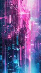 Neon circuitry: abstract tech background