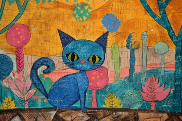 Cat painting - Colorful Kitty: A Vibrant Feline Artwork