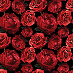 Red velvet blossoming roses floral seamless pattern
