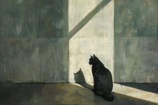 Black Cat sitting in the sunlit room