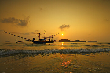 Silhouette of the lifestyle of the fishing community, Ban Pak Hat, Chumphon Province, Thailand 