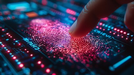 Fingerprint biometrics on digital interface - obrazy, fototapety, plakaty