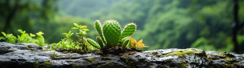 Foto op Canvas a cactus growing on a rock © Xanthius