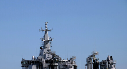 Radar and defense systems of a military logistics support ship