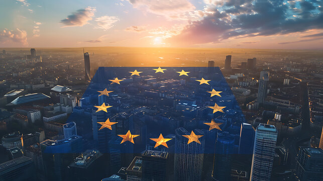 A stunning, clean, and artistic representation of the European Union flag composed of a circle of 12 gold stars on a dark blue background
