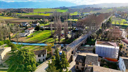 Bevagna, Umbria, Italy. Aerial View. - obrazy, fototapety, plakaty