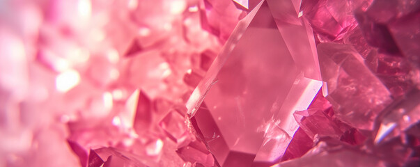 Pink crystals, closeup macro detail - abstract crystalline background. Generative AI