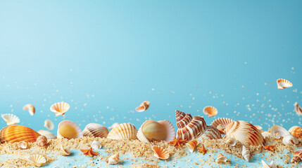 Obraz na płótnie Canvas Sea sand and seashells, illustrator isolated on white background