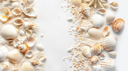 Fototapeta na wymiar Sea sand and seashells, illustrator isolated on white background