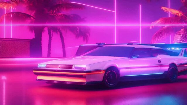 Retro Ride: Synthwave Style Car Animation in 80s Aesthetic