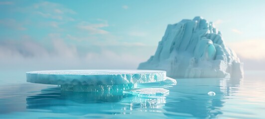Podium ice water background product snow 3D mountain platform sea