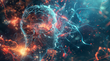 Obraz premium Abstract depiction of the human brain neural activity