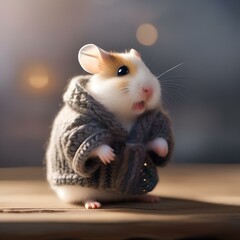 A tiny hamster wearing a tiny sweater, sitting in a tiny chair2