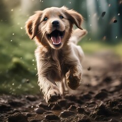 A playful puppy with muddy paws, jumping up to greet its owner4