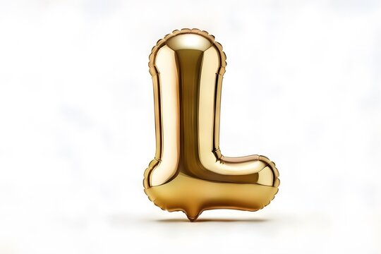 Golden balloon shape for alphabet (L) character (l) on white background