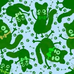 Watercolor spots animals seamless Halloween cats pattern for wrapping paper and fabrics and kids print and party