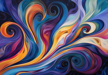 Obraz premium Fluid and dynamic compositions inspired by movement and flow, featuring swirling patterns, fluid lines, and vibrant colors that evoke a sense of energy and motion