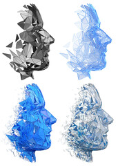 Set of abstract faces, 3d render