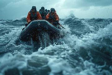 Foto op Plexiglas Group traveling by watercraft on ocean raft ride for recreation © Vladimir